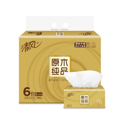 清风原木纯品金装软抽3层6包图1