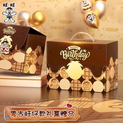 旺旺新品旺仔生日礼盒零食礼盒生日惊喜赠生日背景布挂旗生日帽图5